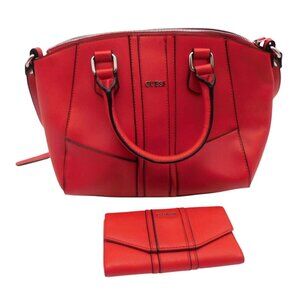 Guess Red Satchel Handbag Purse with Matching Wallet Set Avon Park Style